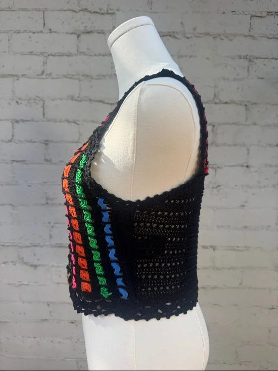 Alice + Olivia Lorri Crochet Tank Top Black / Multi Size S - Picture 9 of 14